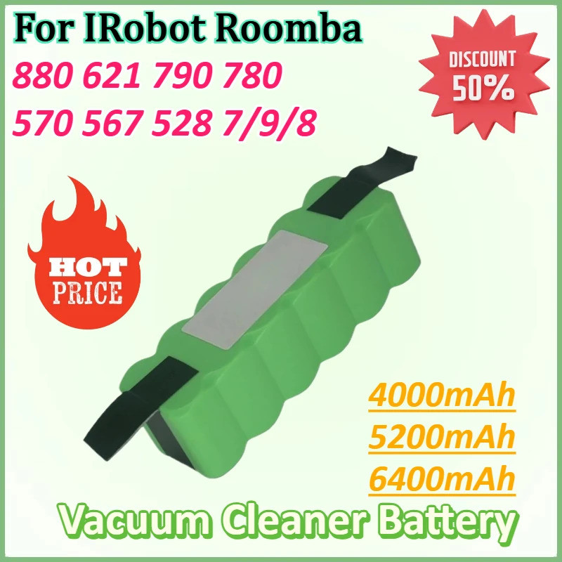 ใหม่ 14.8V 6400MAhเครื่องดูดฝุ่นแบตเตอรี่สําหรับIRobot Roomba 880 621 790 780 570 567 528 7/9/8 Seri