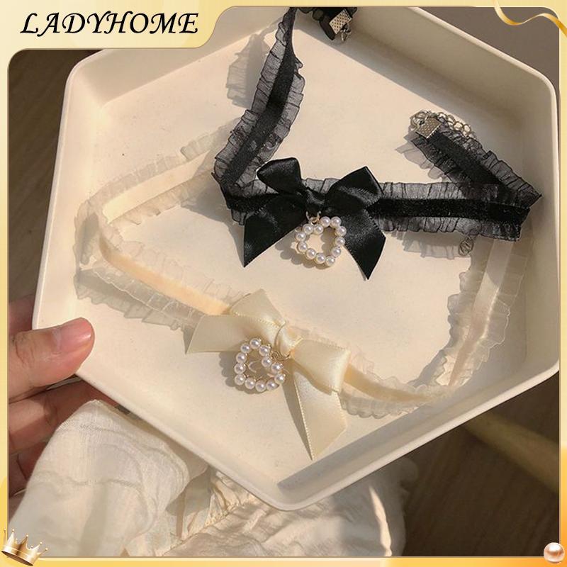 LH Vintage Lace Heart Choker Gothic Bow Nelace Girls Uniform Accessories KZ