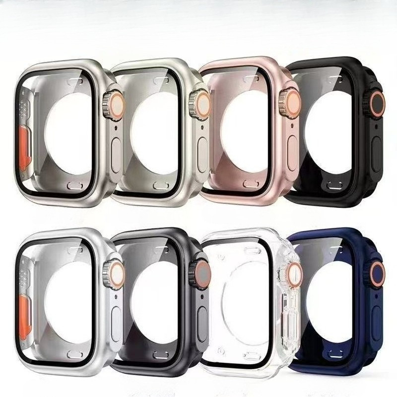 สําหรับ Apple Series Ultra 11 10 9 8 7 4 5 6 Se3 49/45/41 มม.44 มม.40 มม.42 มม.38 มม.46 มม.แก้ว + กันน้ํากรณีป้องกันหน้าจอ Hard PC กันชน