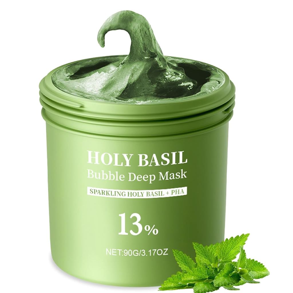 Holy Basil Bubble Deep Mask Face Scrubber, Bubble Mask with Holy Basil & Carbonated Water for Pores 