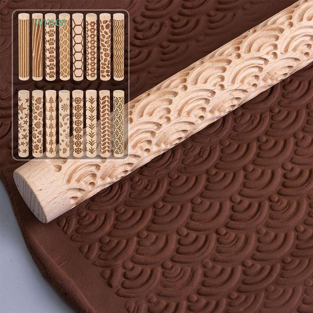 WMES1ZA เครื่องปั้นดินเผา Art Clay Roller, Creative 3D ไม้ความดัน Roller, เครื่องครัวรูปแบบประณีตทนท