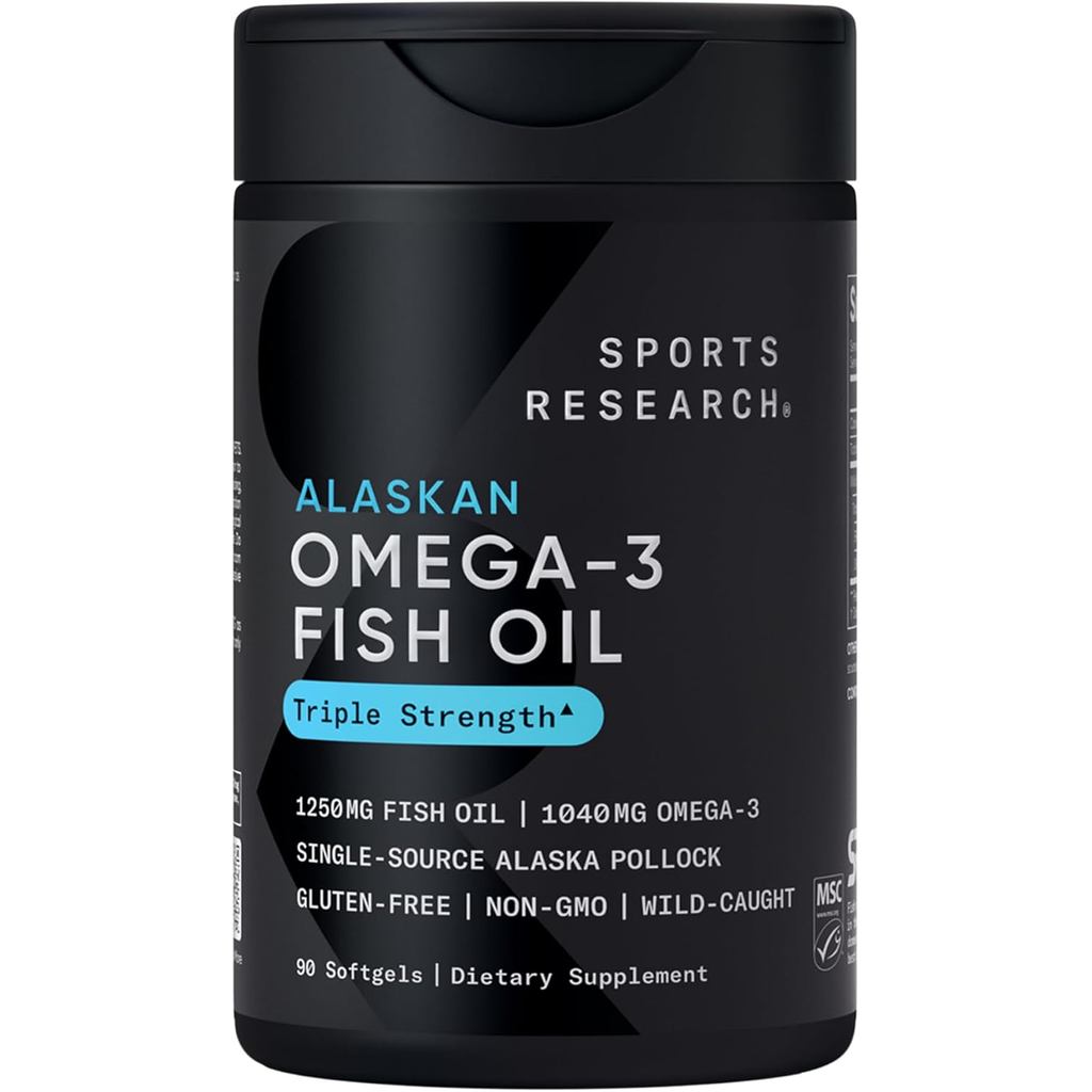 วิจัยกีฬา® Omega-3 Oil 1250 - Triple Strength Oil plement from Wild Alaska Pollock - MSC Certified S