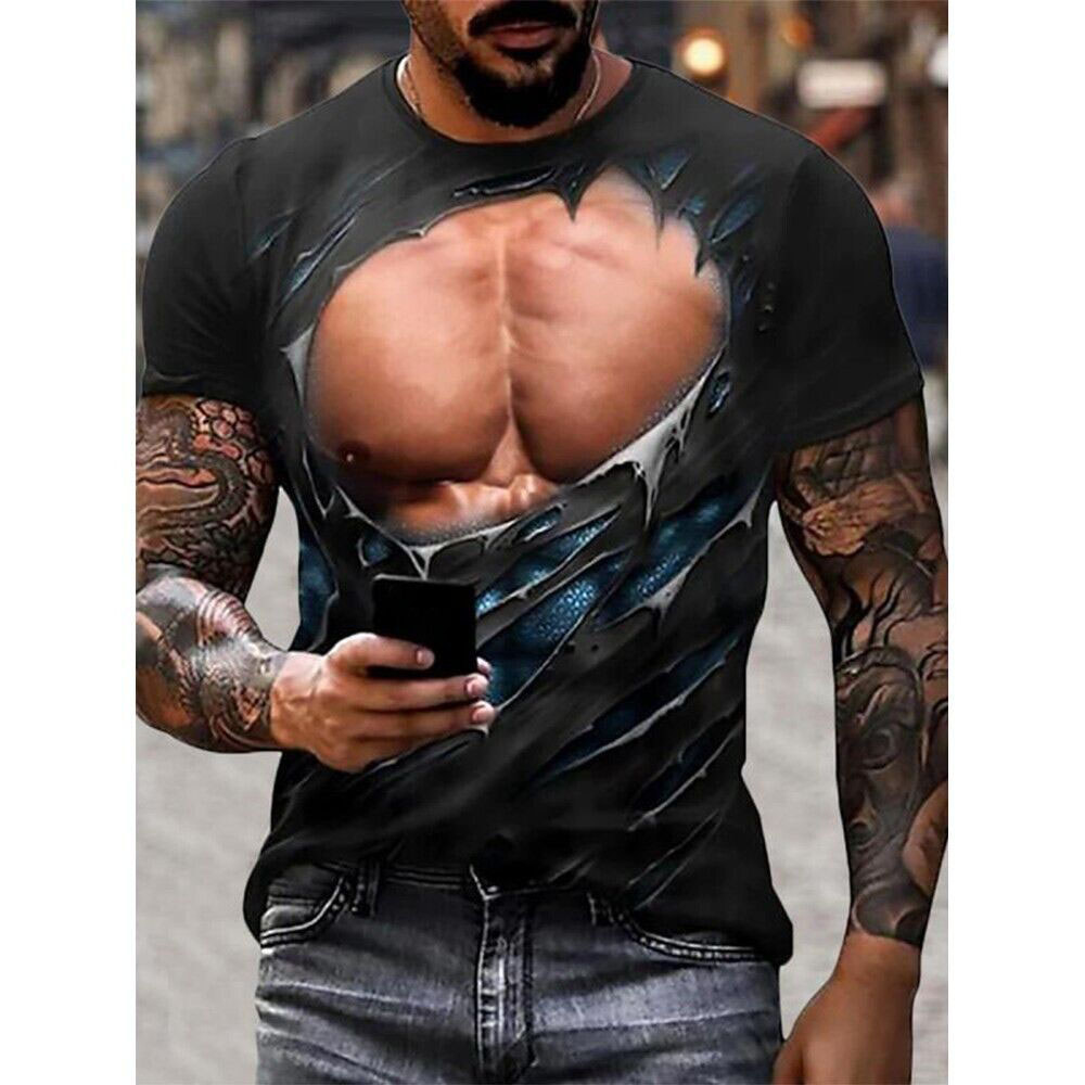 เสื้อยืด 3D พิมพ์ลายกล้ามเนื้อสัก สำหรับฤดูร้อน แขนสั้น สไตล์ฮาราจูกุ สำหรับทั้งผู้ชายและผู้หญิง