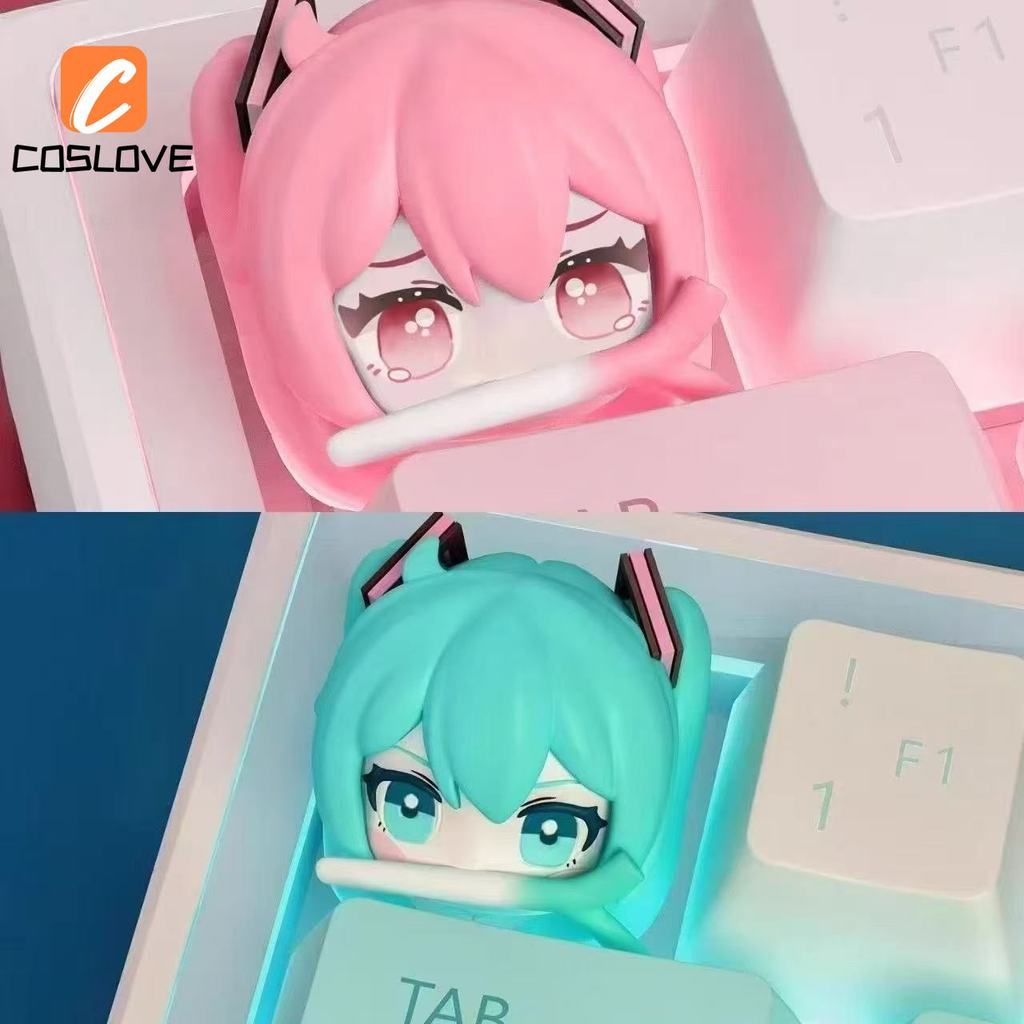 Vocaloid Hatsune Miku Fan Made น่ารัก Fufu รูปแบบ Keycaps ตกแต่งขนาดเล็กของขวัญวันเกิดสีเขียวสีชมพู 1 PCS Keycap