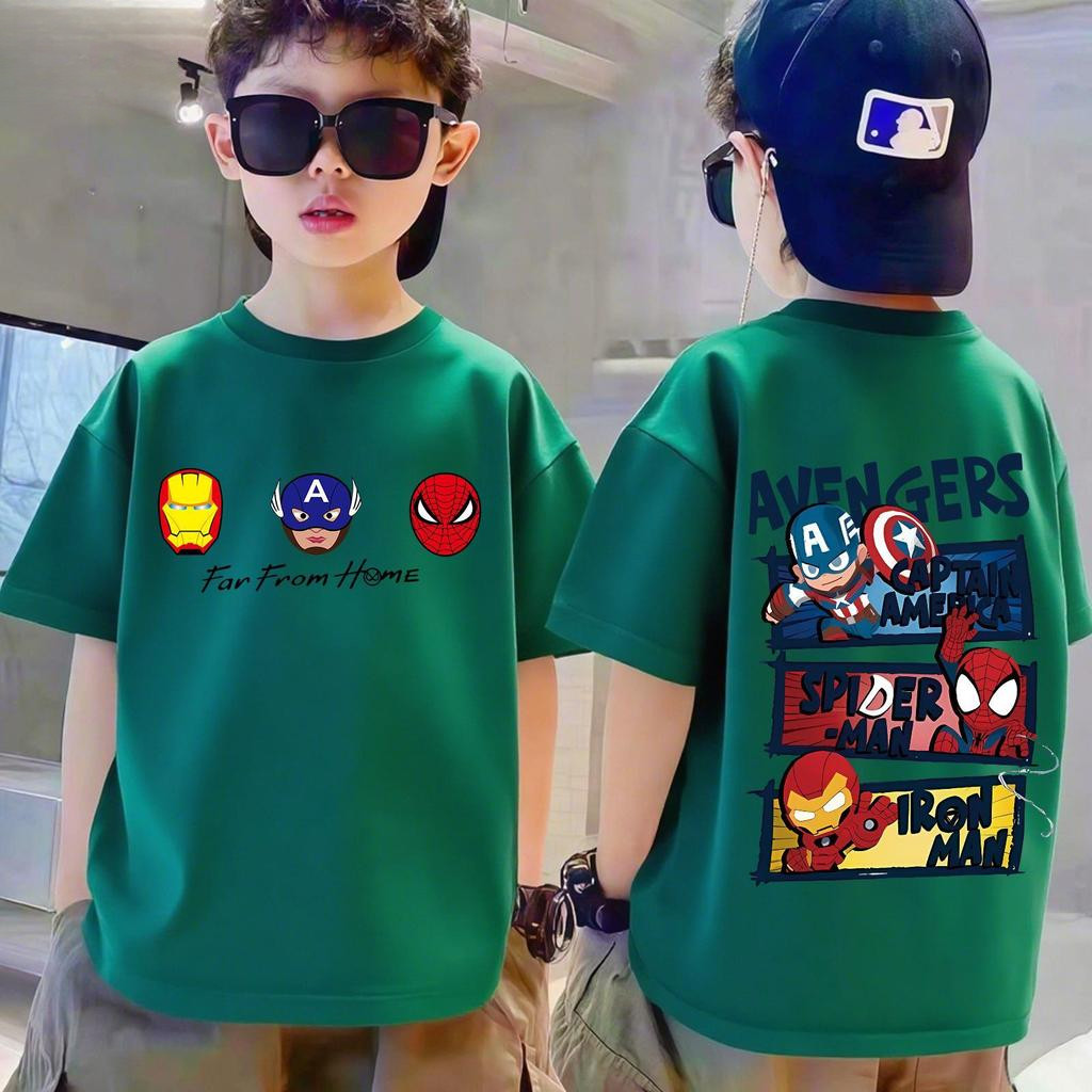 COD ฤดูร้อนผลิตภัณฑ์ใหม่ Big Boy เสื้อยืดเด็กแขนสั้น Top Boys 2026 All-Match เสื้อยืดแขนสั้นชาย Casual อินเทรนด์ Bottoming เสื้อ Spiderman รูปแบบสไตล์อเมริกัน