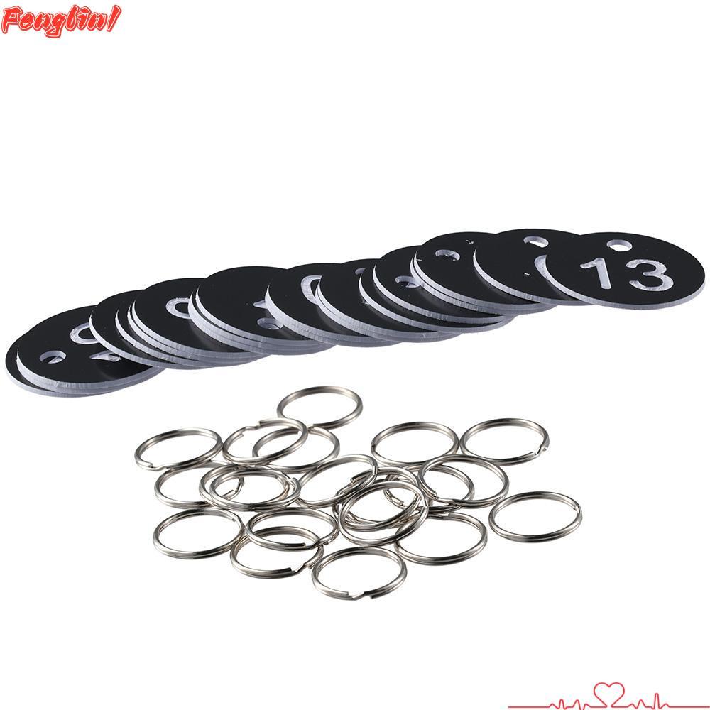 FENGLIN1FR 20 Pack Round, Black 1-20 Numbers Tags, Teacher 35mm Numbered Keychains Office