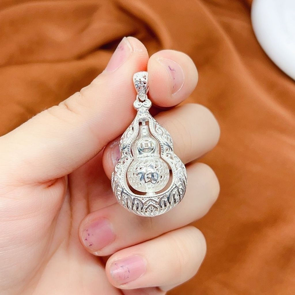 TB Spot Goods#Pure Silver999Hollow Filigree Gourd Pendant - Fortune and Luck Amulet, Non-Fading, Gif