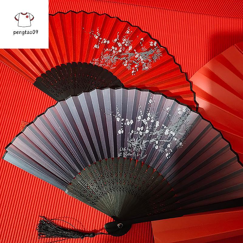 Pengatao09 วินเทจสไตล์จีนพับพัดลมไม้ไผ่พัดลมมือไม้ Shank พัดลมเต้นรําคลาสสิกพร้อม sel El El El El El
