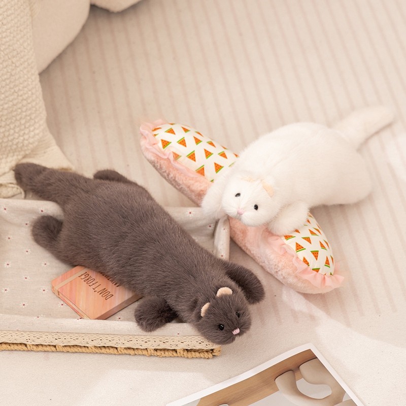 Funtoys Lying Style White Ferret Plush Doll Grey White Couple Style Gift for Girlfriend Girlfriend B