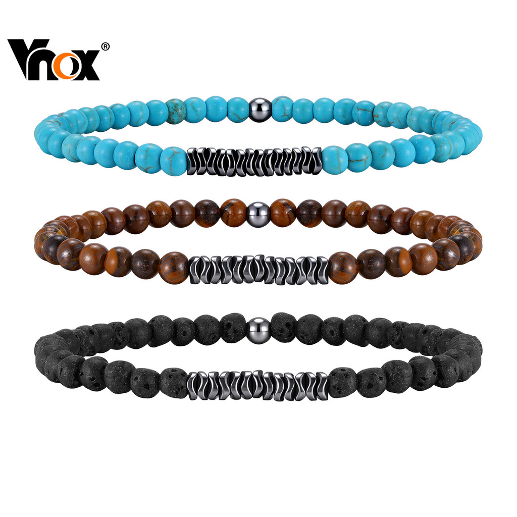Vnox สร้อยข้อมือเสริมดวง ลูกปัดหินธรรมชาติ สำหรับผู้ชาย พร้อมลาย.Power Balance