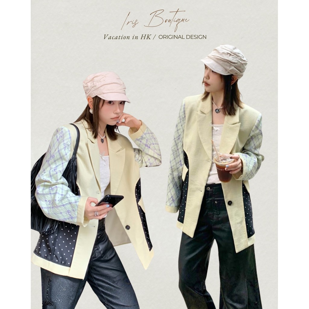 Vacation in HK |Original Design IRIS BOUTIQUE 26 ss IBYK57 Sunlit Patchwork Blazer เบลเซอร์ดีไซน์ตัดต่อผ้าดีเทลลายพิมพ์