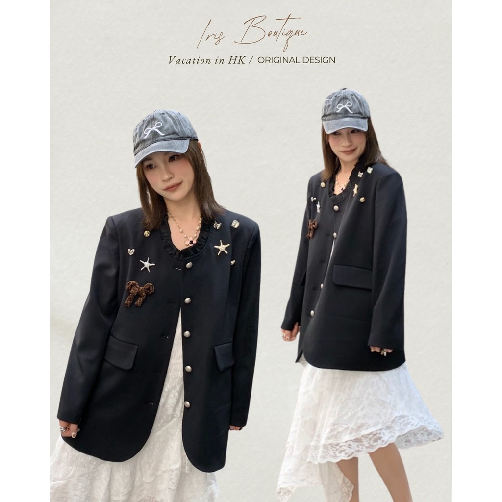 พร้อมส่ง Vacation in HK |Original Design IRIS BOUTIQUE 26 ss IBYK78 Black Humor Embellished  แจ็กเก็ตตกแต่ง Black Humor