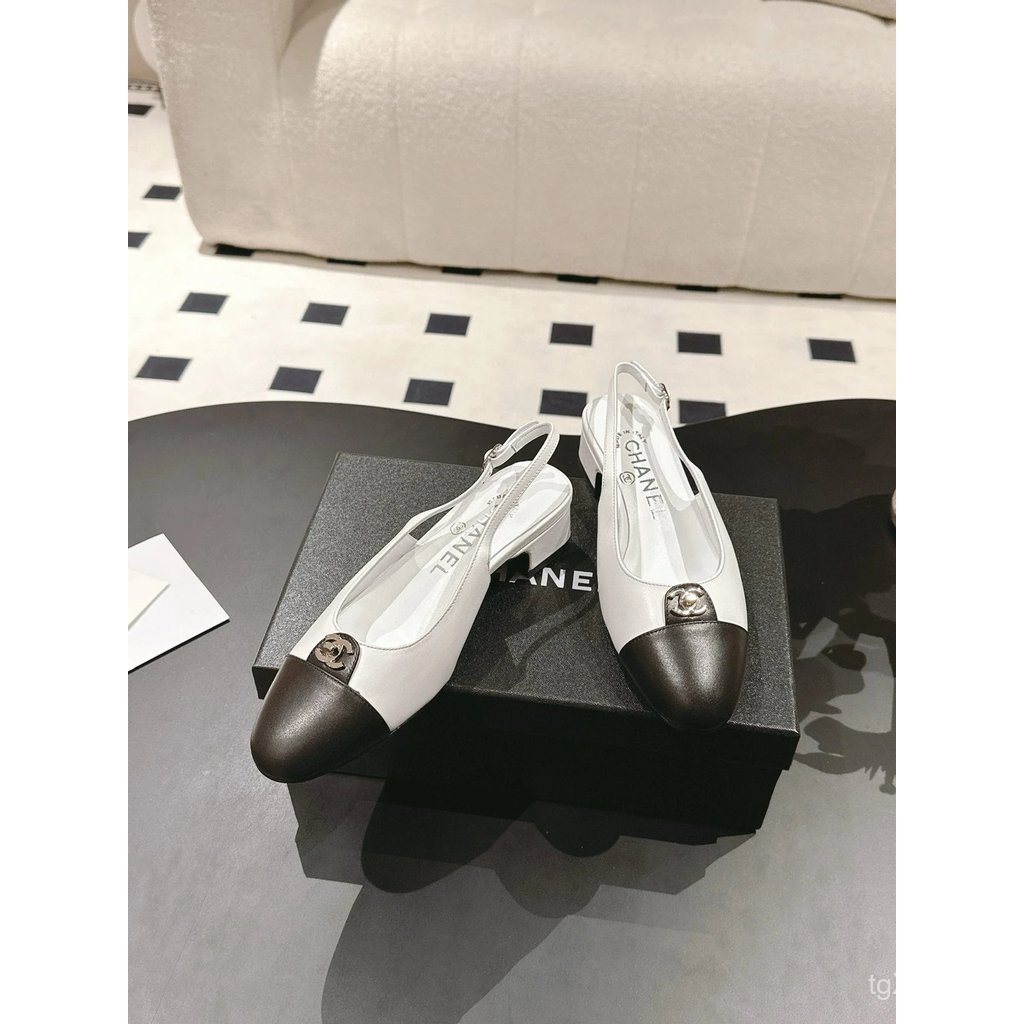 [JW High Luxury] Chane * Chanel 25s Gold Classic CF Black Gold mini Back Empty รองเท้าแตะส้นหนาผู้หญ