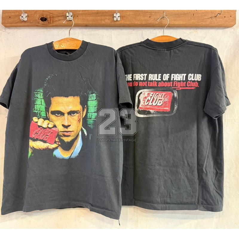 [ 23 ] FIGHT CLUB Legandary Movie Bio Washed tag BLเสื้อวินเทจ เสื้อหนังตำนาน  vintage shirt