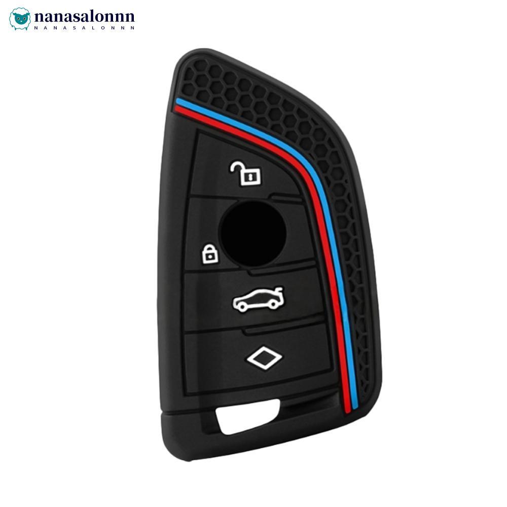 NANASALONNN รถซิลิโคน Key Fob กรณี 4-Button สไตล์ Dual Line รูปแบบ Scratch & Drop ป้องกันสําหรับ BMW