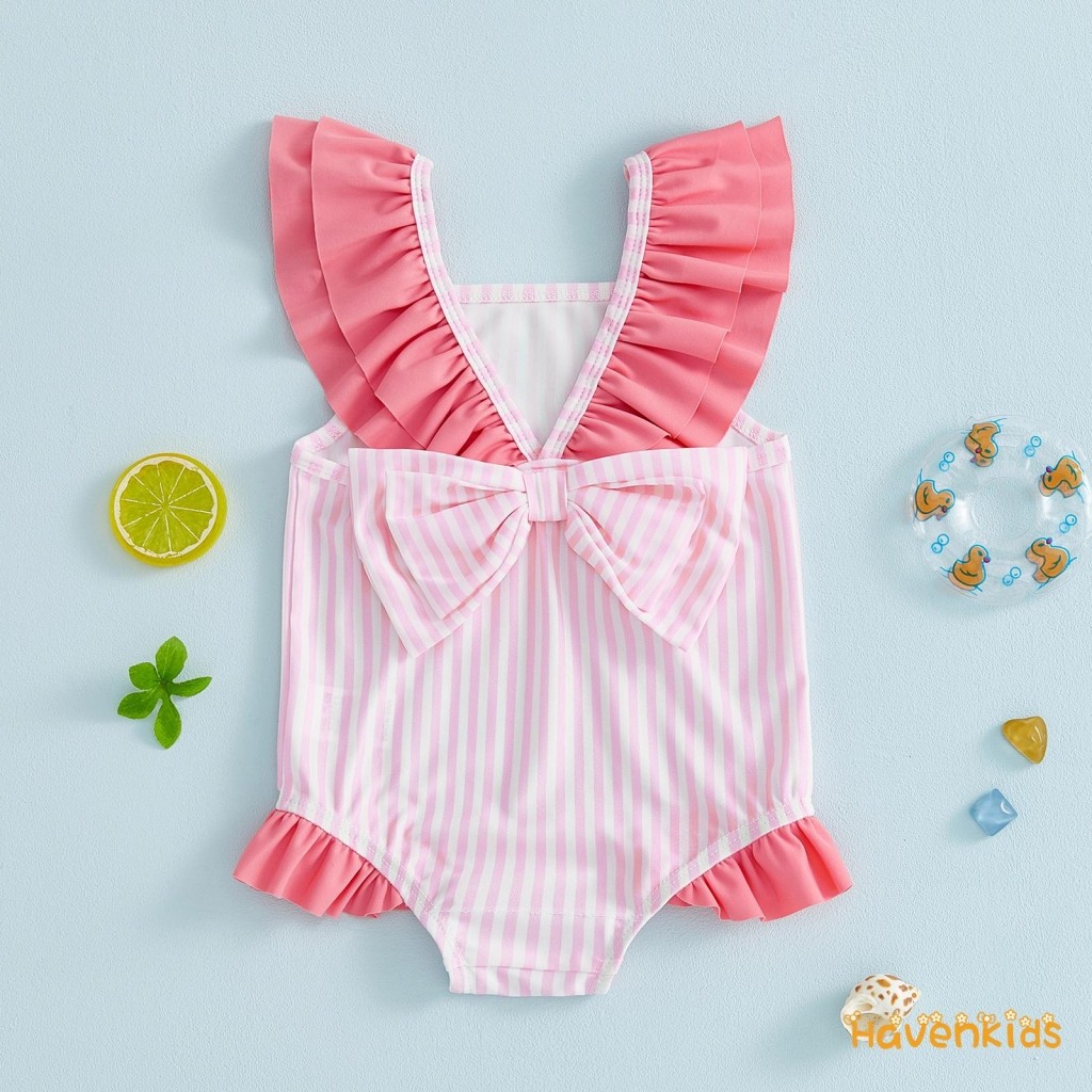 ชุดว่ายน้ำToddlerหญิง ดีไซน์พรินต์แขนบินและคอเหลี่ยม สไตล์เก๋สำหรับเด็กเล็ก ราคา ถูกที่สุด ดีลบีเคเค แกลเลอรีภาพที่ 3
