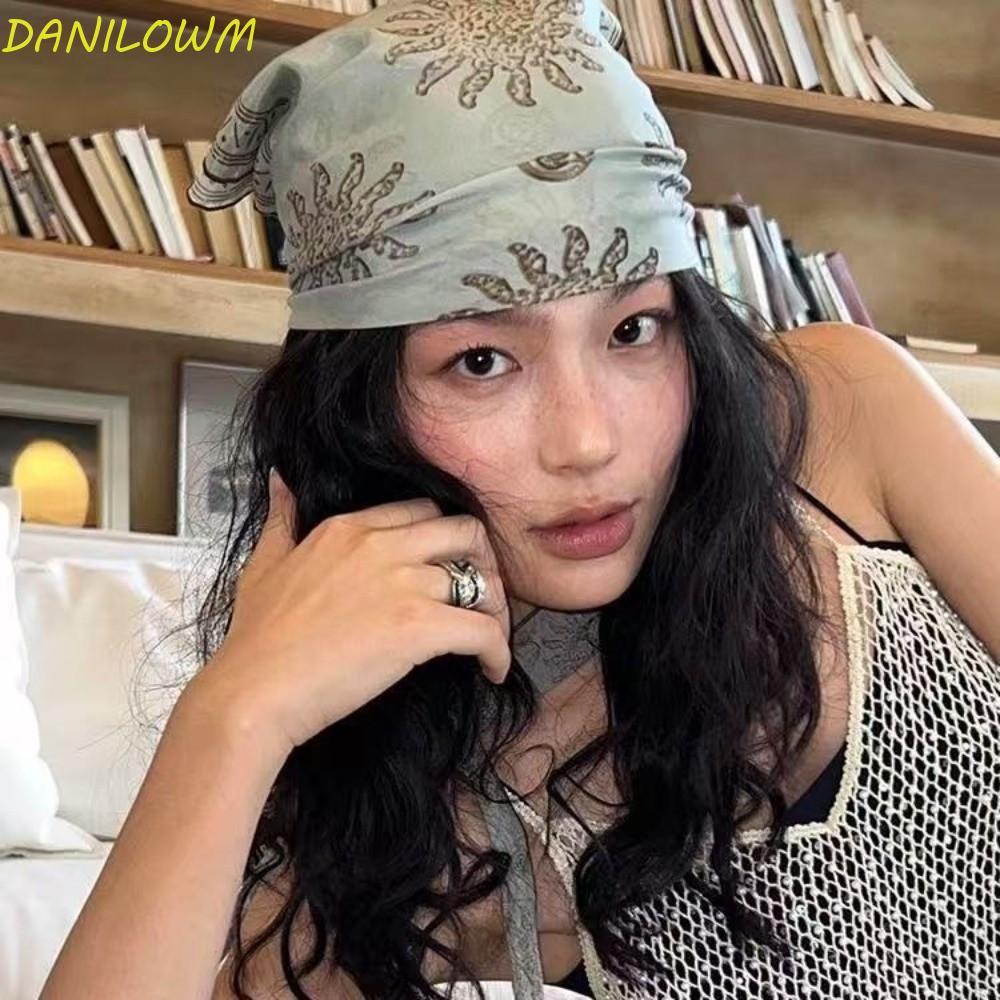 DANILOWM Square Headscarf, ดอกไม้ Y2K พิมพ์ผ้าพันคอ, Turban อุปกรณ์เสริม Hip Hop แถบคาดศีรษะ Soft Wrap Punk Bandana Streetwear
