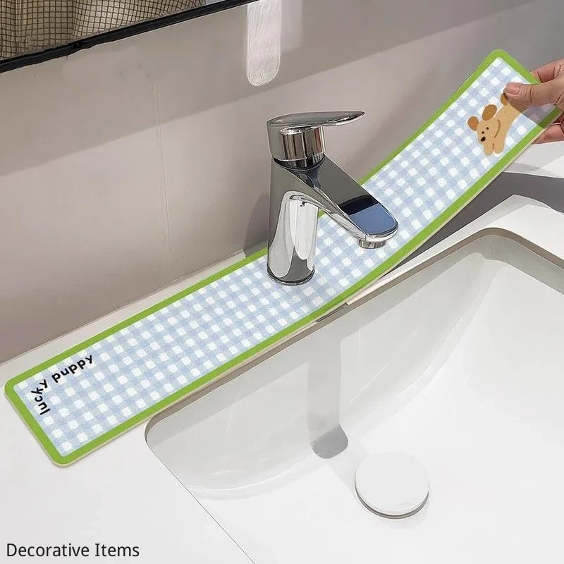 Dopamine การ์ตูนลายสก๊อตก๊อกน้ําดูดซับน้ําห้องครัว Washstand ห้องน้ําอ่างล้างจาน Splash Proof เสื่อกันน้ํา