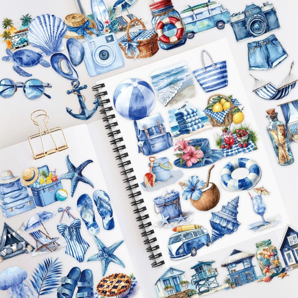 Blue Beach Sticker สติกเกอร์หาดทรายสีฟ้า 50ชิ้น วัสดุ PET ใส กันน้ำ สไตล์มินิมอล ตกแต่งน่ารัก ราคา ถูกที่สุด ดีลบีเคเค แกลเลอรีภาพที่ 3