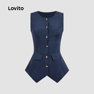 Lovito สง่างาม เสื้อหรือกางเกงผู้หญิงแบบหรูหรา กระดุมด้านหน้า สําหรับฤดูใบไม้ผลิ/ฤดูร้อน L178LD1568