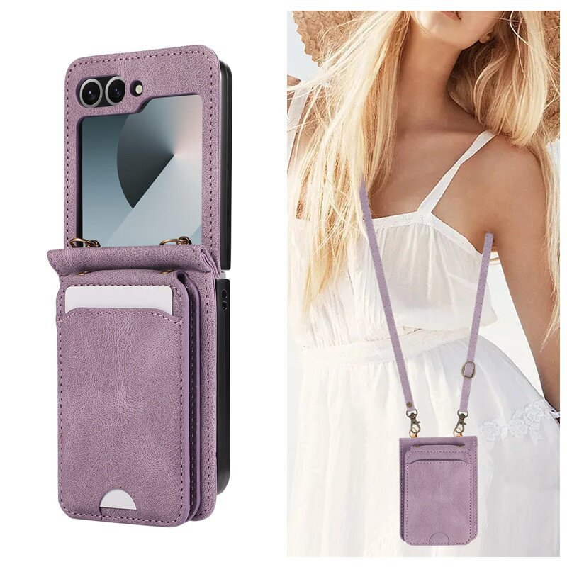 samsung flip5 เคส z flip 6 พร้อมกระเป๋าใส่เหรียญเชือกเส้นเล็ก Crossbody เหมาะสําหรับ Samsung zflip7 