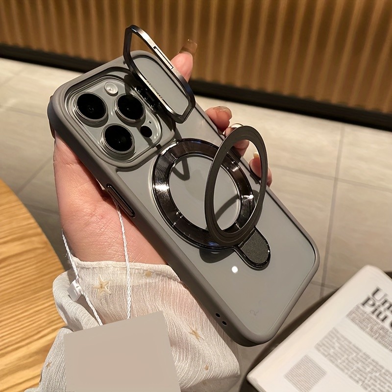 เหมาะสําหรับ ไอโฟน 17 มือโปร สูงสุด 16 15 14 13 12 11 บวก มือโปร สูงสุด กรอบเลนส์สามารถเปิดเป็นขาตั้งรองรับชาร์จไร้สายเคสโทรศัพท์โปร่งใสป้องกันโ