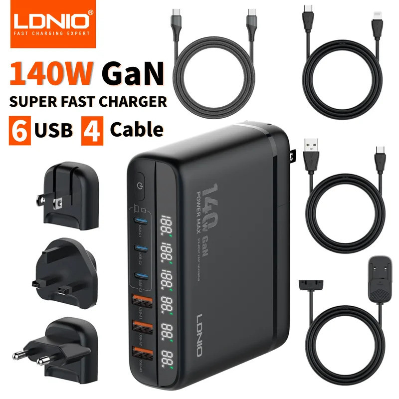 140W GaN USB C Charger Block LDNIO Type-C PD Fast Charger Universal Travel Adapter สําหรับ iPhone Sa