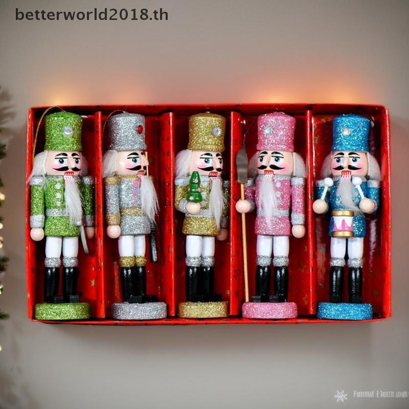 [bet] 1/5 ชิ้นวันหยุดแขวนขนาดเล็กตกแต่ง 13 ซม.สีสัน Glitter Nutcraer ทหารหุ่นคริสต์มาสเครื่องประดับไ