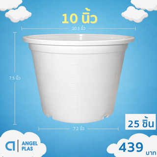 กระถาง กระถางต้นไม้ ทรงกลม เบอร์ 10 11 นิ้ว สีขาว
