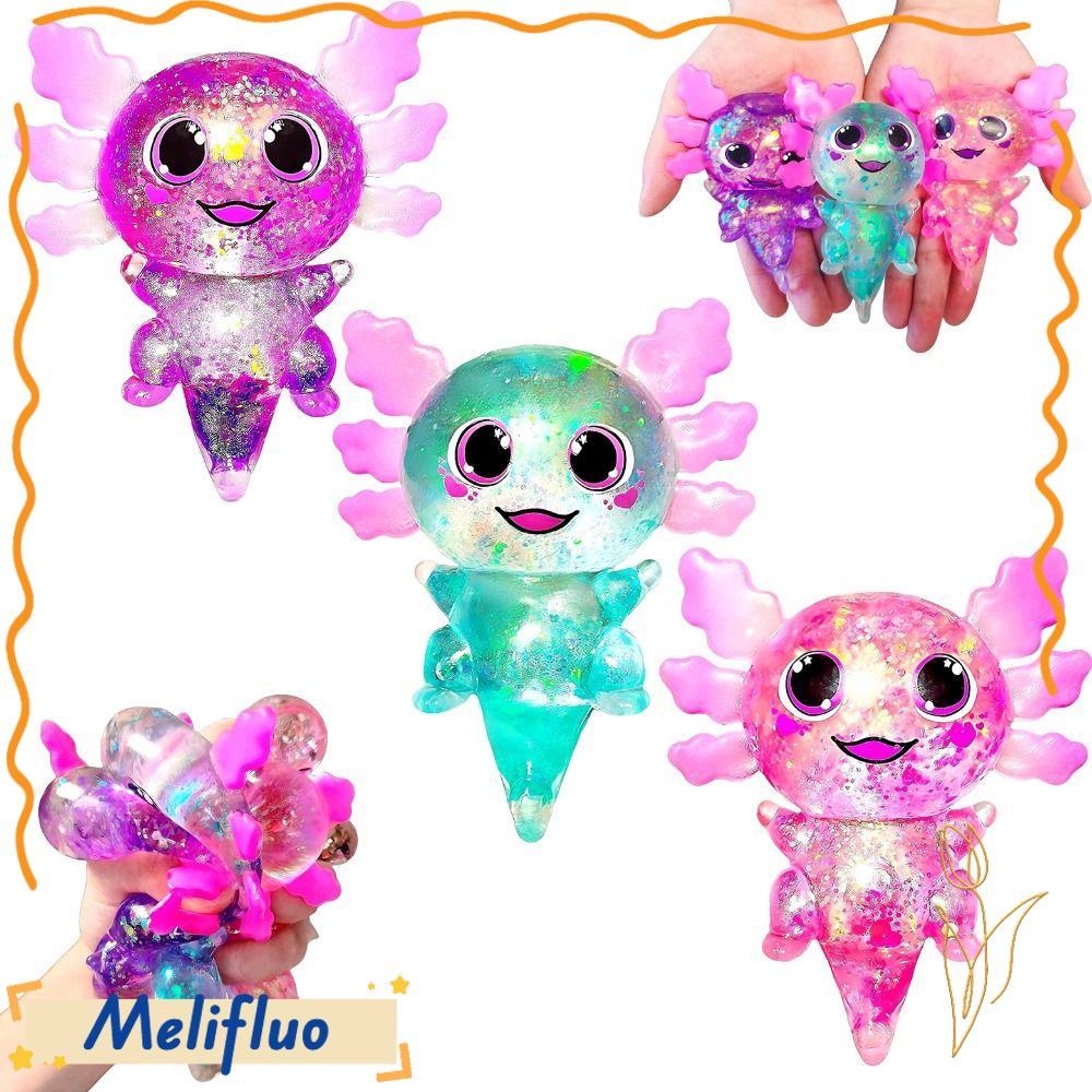 MELIFLUO Squishy Stress Glitter, Glitter Sugar Filled Axolotl Squishy ของเล่น, น่ารักน่ารักรูปร่าง S