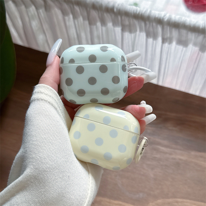 นมสีเหลือง polka dots สําหรับ Airpods 1/2 3 Pro2 pro3 Airpods4 ชุดหูฟังไร้สายบลูทูธป้องกันกรณี AirPods Pro i3 i4 pro3 หูฟังป้องกันกรณี