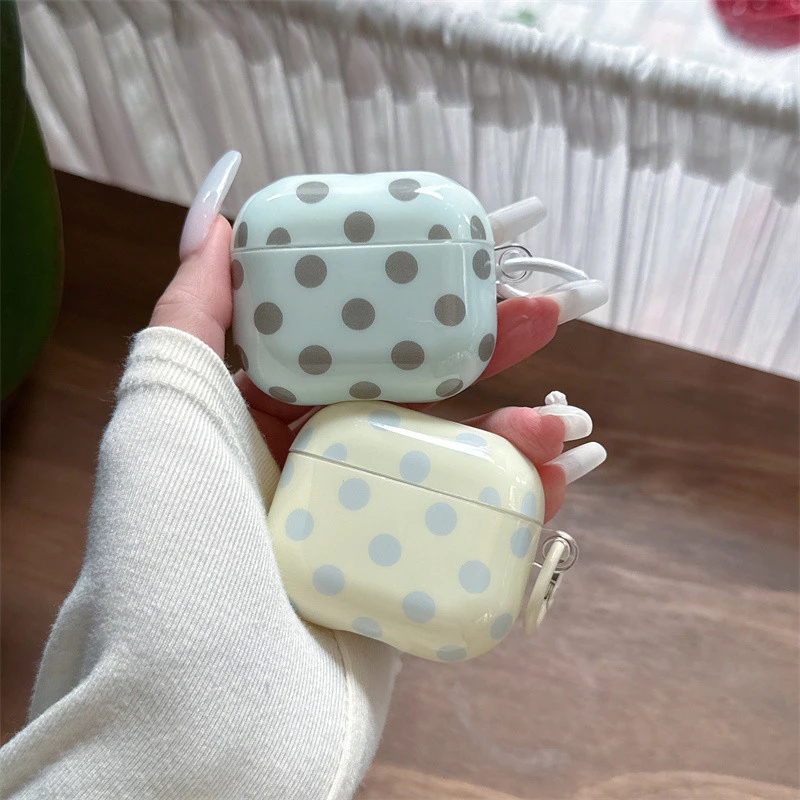 นมสีเหลือง polka dots สําหรับ Airpods 1/2 3 Pro2 pro3 Airpods4 ชุดหูฟังไร้สายบลูทูธป้องกันกรณี AirPods Pro i3 i4 pro3 หูฟังป้องกันกรณี