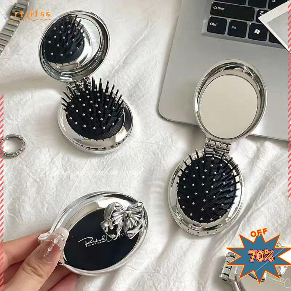 RTJIFSS99 1PC Pocket Comb, Silver with Mirror Folding Comb, สะดวก Plastic Bow Air Cushion Mini Hair 