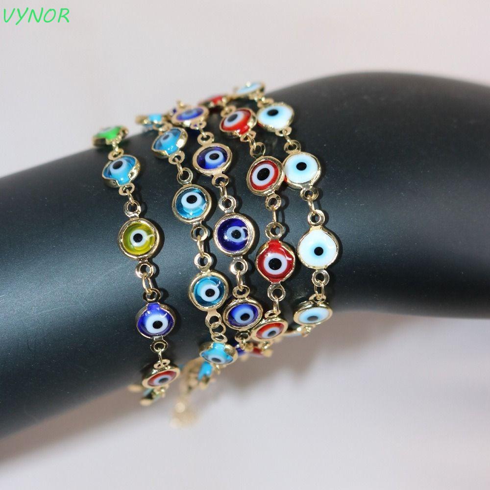 VYNOR Lucky Evil Eye สร้อยข้อมือ,ปรับสีสันตุรกี Evil Eye สร้อยข้อมือ,กําไลข้อมือโลหะโชคดีตุรกี Blue 