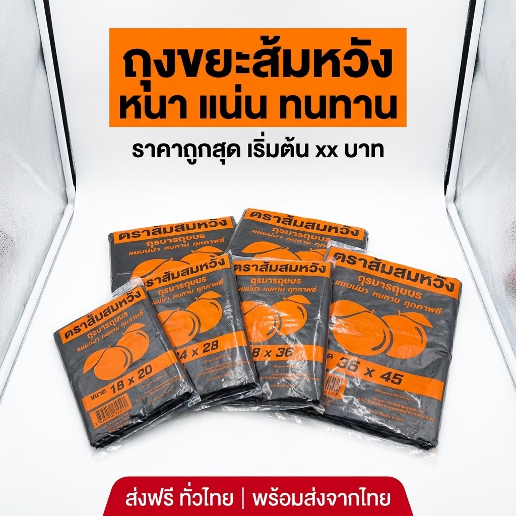ถุงขยะแบบหนา เหนียวพิเศษ ไม่ซึม ไม่ต้องซ้อนหลายชั้น รับน้ำหนักได้เยอะ มีหลายขนาด