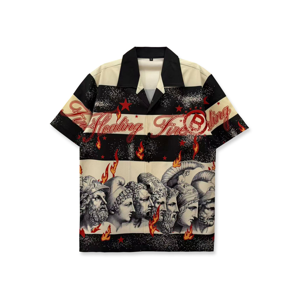 Button Down Collar Vintage Shirst Men Digital Print Summer Street Shirts