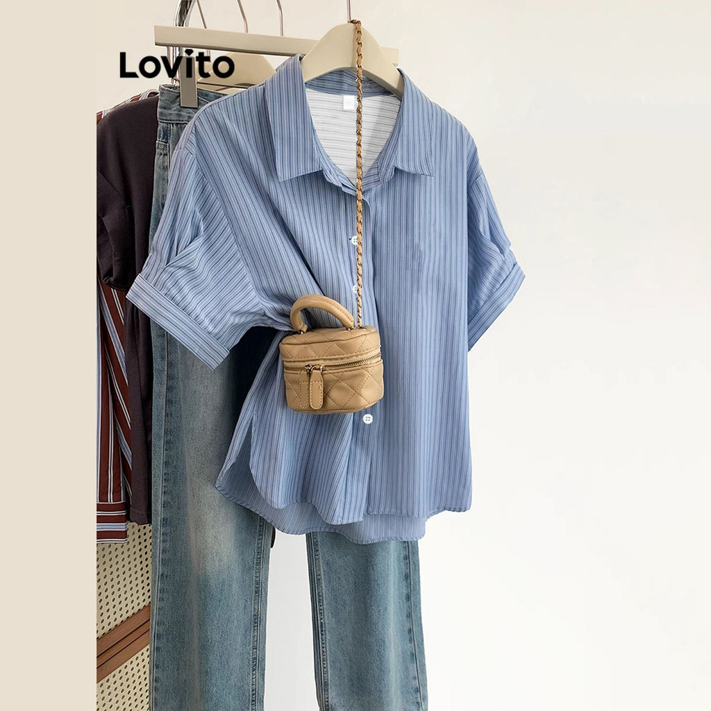 Lovito เสื้อเบลาส์โครงสร้างธรรมดาสำหรับผู้หญิง LNE81052