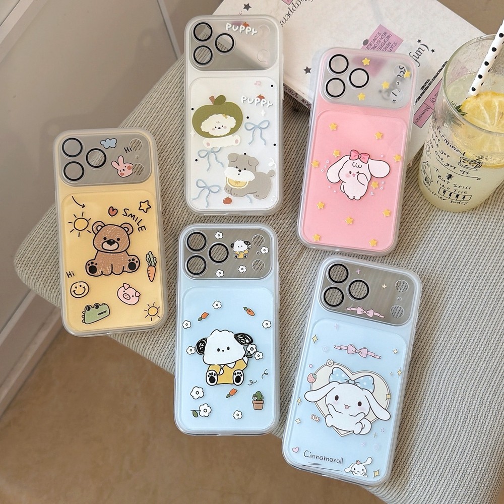 สุนัขขาวและหมีสีน้ําตาลเหมาะสําหรับ ไอโฟน 17โปรแม็กซ์ เคสโทรศัพท์อะคริลิค แอปเปิล 16/15/14 การ์ตูนป้องกันการหล่น
