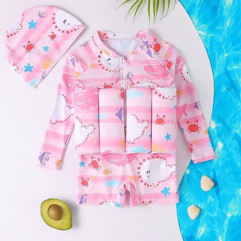 【พร้อมส่งในจีน】ชุดว่ายน้ําเด็ก แบบมีชูชีพในตัว แบบลอยตัว มีซิป น่ารัก แห้งไว สำหรับเด็กหญิงและชาย