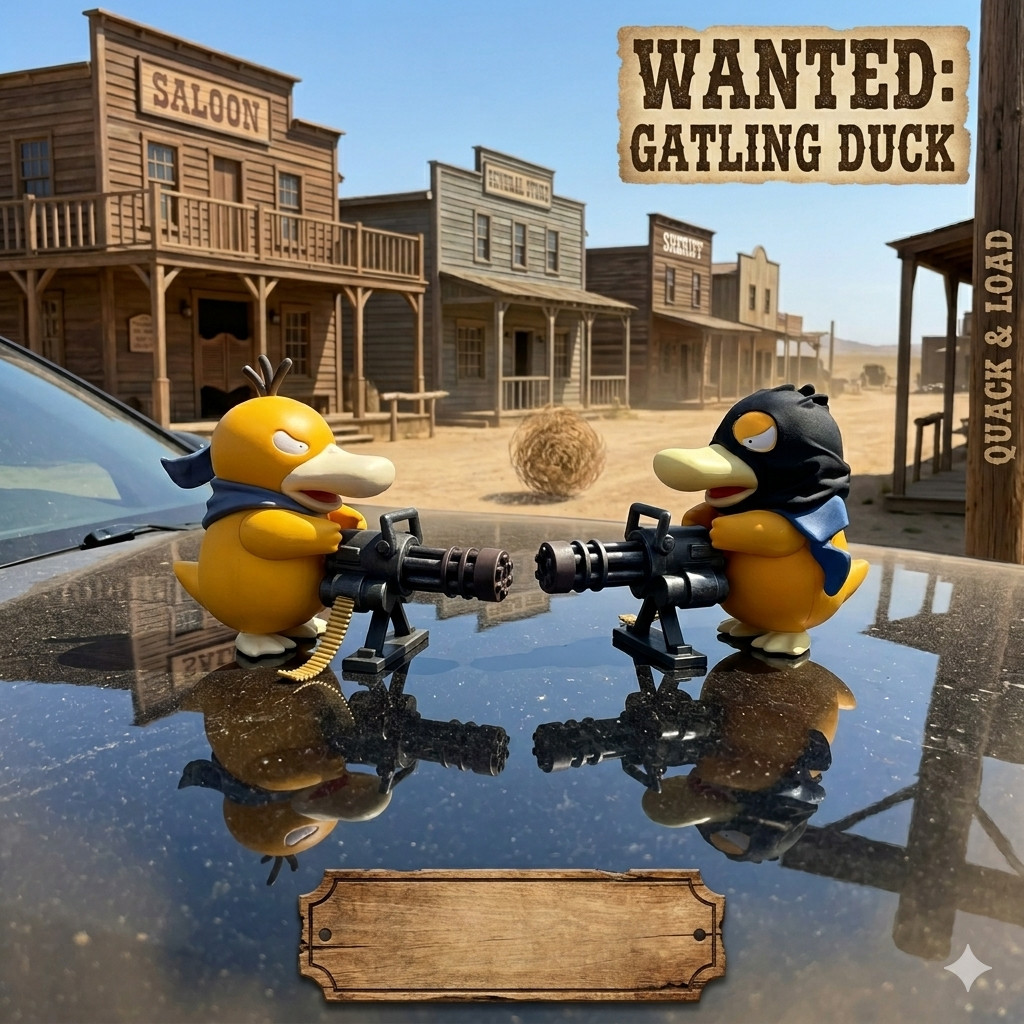 [ของแท้] เป็ดโง่มาเฟียถือปืนกล Gatling Psyduck ฟิกเกอร์ติดหลังคารถ/มอเตอร์ไซค์สุดกวน โมเดลเป็ดสายโหด [พร้อมส่ง]