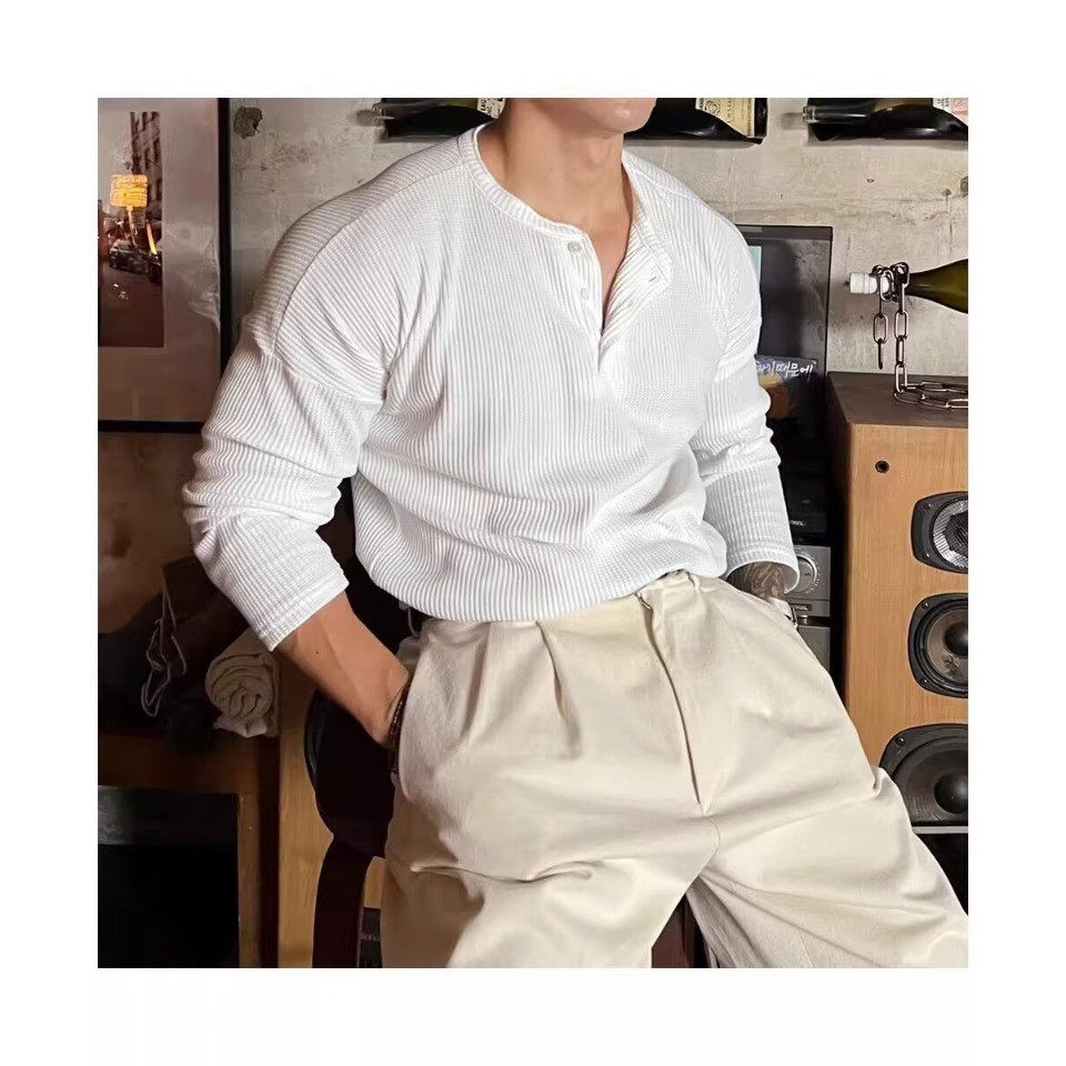 เสื้อยืดวาฟเฟิลคอปก American Henry แขนยาว ใหม่ ราคา ถูกที่สุด ดีลบีเคเค แกลเลอรีภาพที่ 7