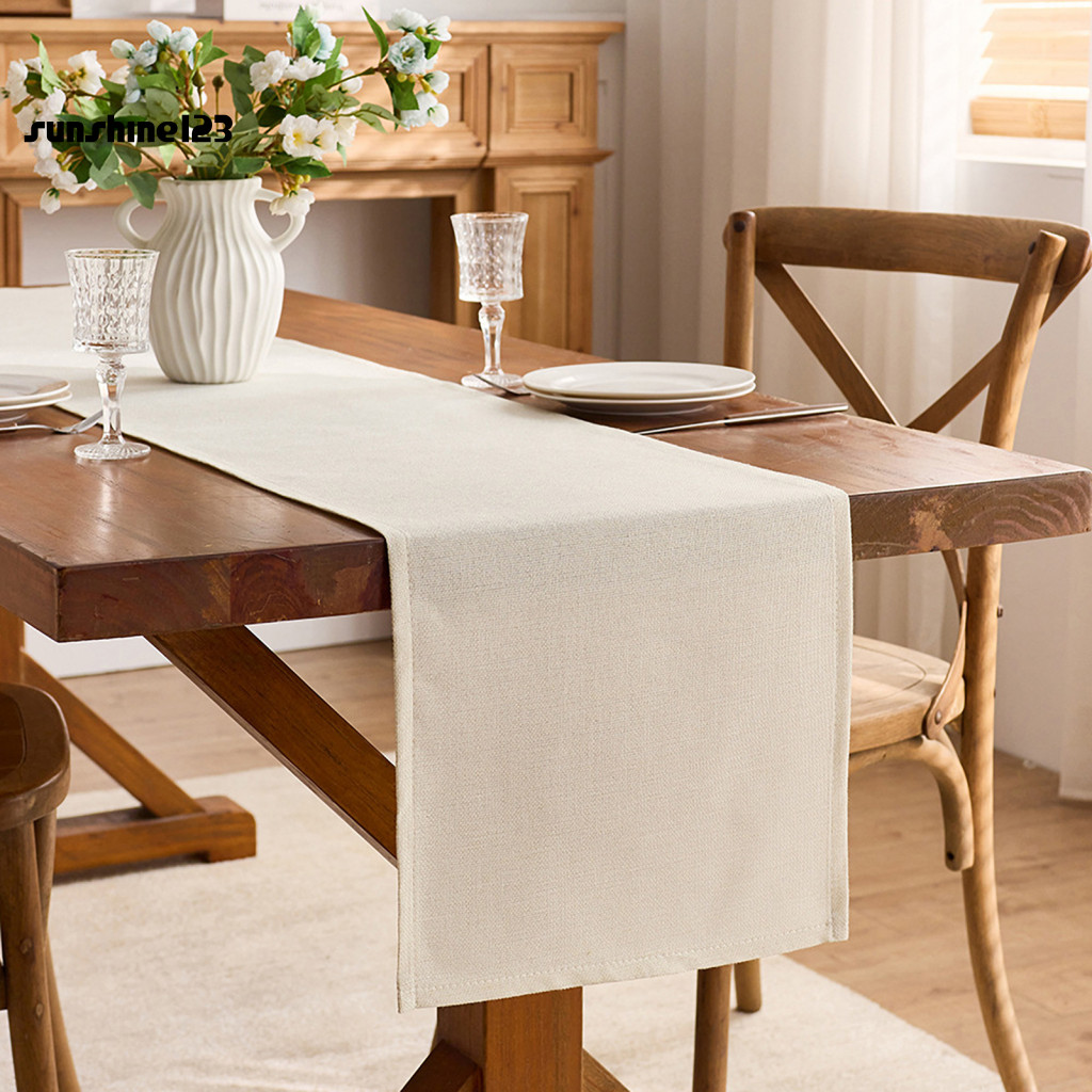 <Sunshine123> นักวิ่งโต๊ะกาแฟ Easy Care นักวิ่งตารางผ้าลินินชนบทสําหรับโต๊ะกาแฟรับประทานอาหารยาวสไตล