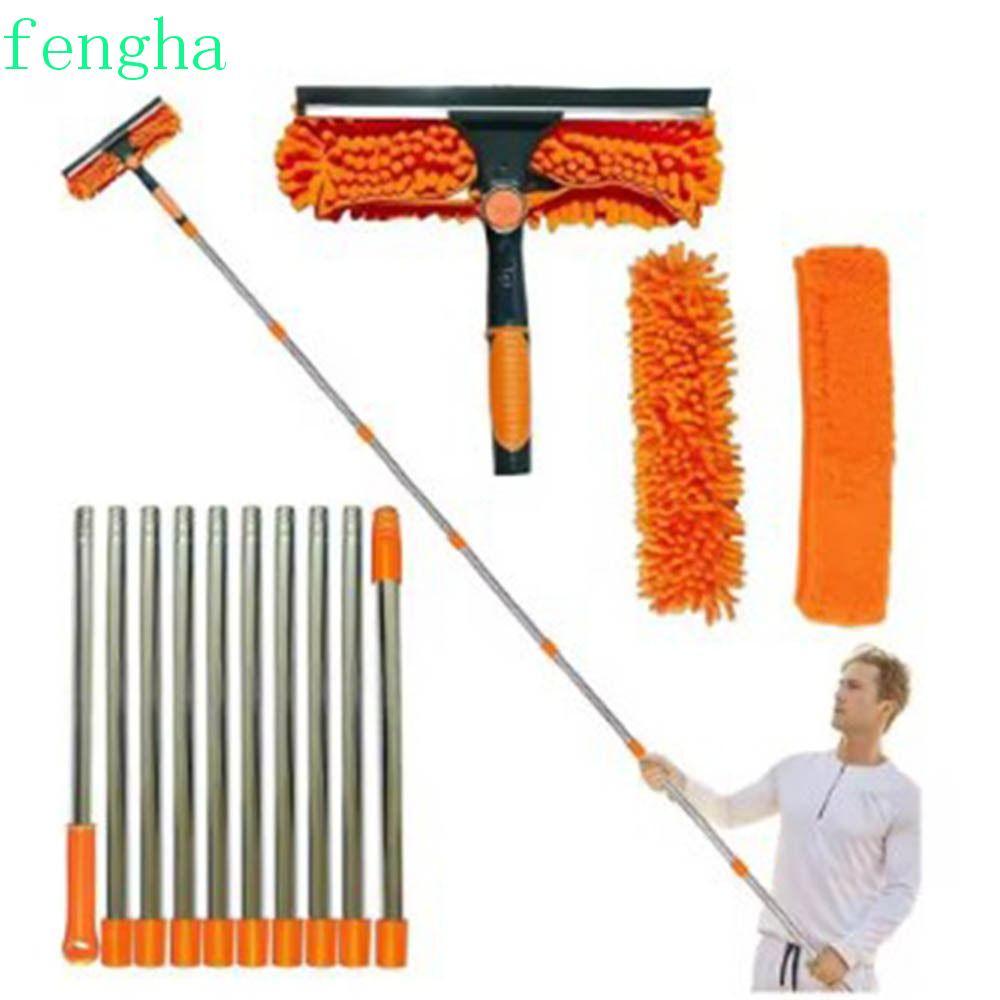 FENGHA ไม้กวาดทําความสะอาดหน้าต่าง, ยาว Duster Extension Pole Ceiling Duster, Multi-Function Dusting ทําความสะอาดแมงมุมสูงไมโครไฟเบอร์ Window Wiper สําหรับกระจกกลางแจ้งในร่ม