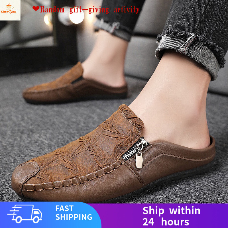 จัดส่งฟรีJINTOHOMen Loafer Casual Slip On รองเท้าผู้ชาย Low Cut Loafer สไตล์อังกฤษ PU หนังผู้ชาย Moc