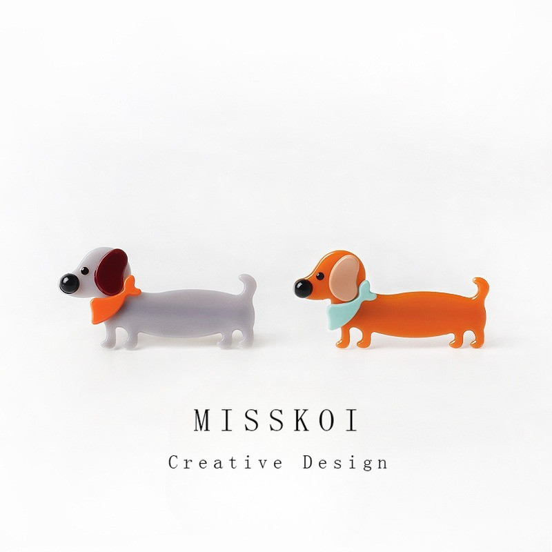 MISMEMO กิ๊บติดผม Acetate Dachshund สไตล์เกาหลี สำหรับสาวๆที่ชอบใส่แบงค์ส
