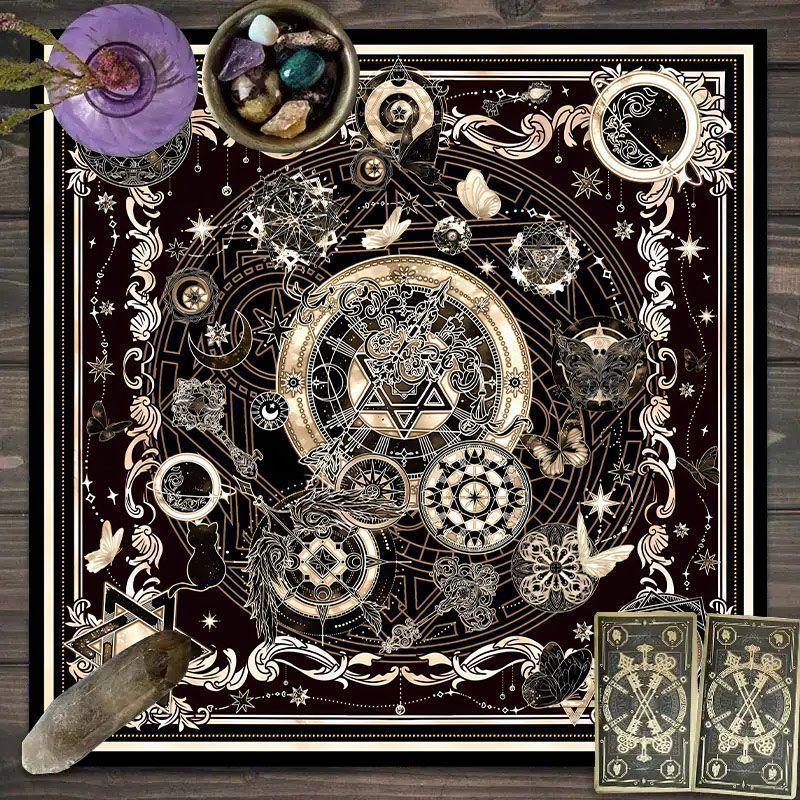Zodiac Signs Tarot ผ้าปูโต๊ะ Tarot ผ้าแท่นบูชาพิเศษ Sun Mysticism Witchcraft Ritual ผ้าเกมกระดานหลาย