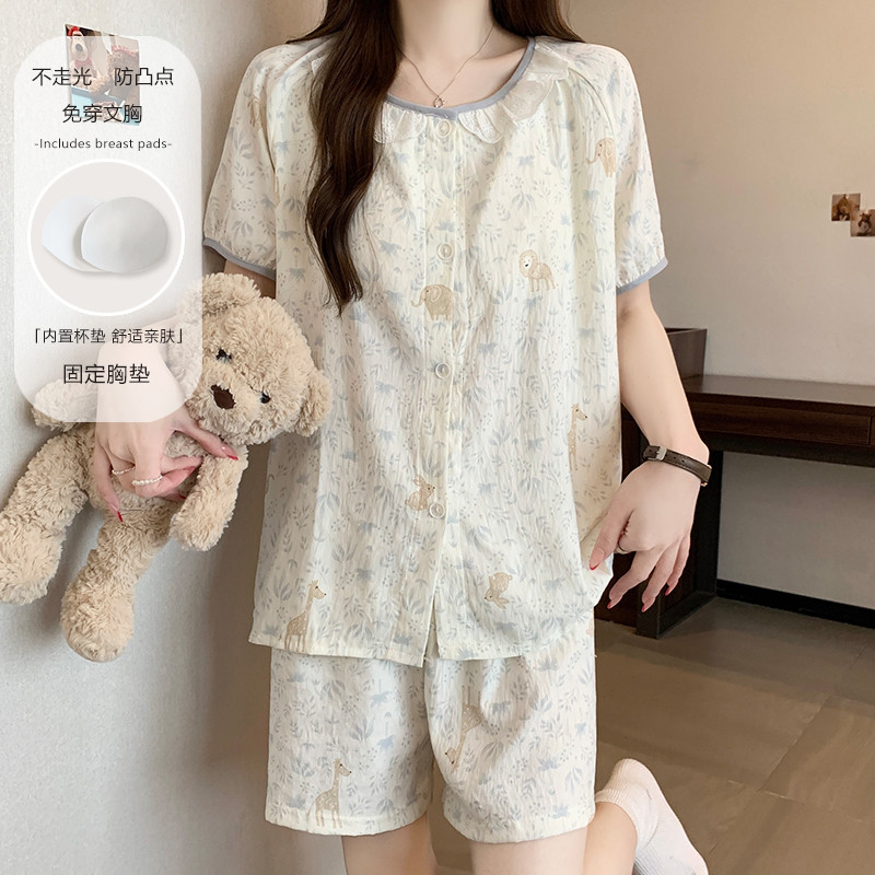 [ฮุยหยวน] HY450-6# ชุดนอนผ้าฝ้ายสำหรับฤดูใบไม้ผลิและฤดูร้อน ดีไซน์ใหม่ สวมใส่สบายภายในบ้าน