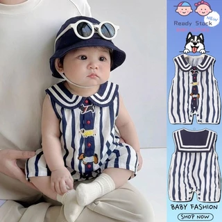 ฤดูร้อนใหม่เสื้อผ้าเด็กบางแขนกุดกองทัพเรือปก เจ ผู้ตัดสิน 4-36เดือนสบายระบายอากาศสุดน่ารักลายลูกสุนัขสไตล์เกาหลีบอดี้สูท