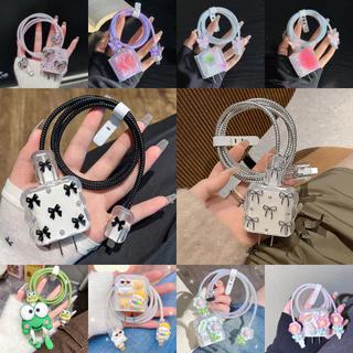 🚚พร้อมส่ง🚚 สำหรับ 18W / 20W ( 1เซ็ท5ชิ้น ) Ins ชุดแต่งสายชาร์จลายการ์ตูน เคสหัวชาร์จ ชุดถนอมสายชาร์จการ์ตูนน่ารักๆ