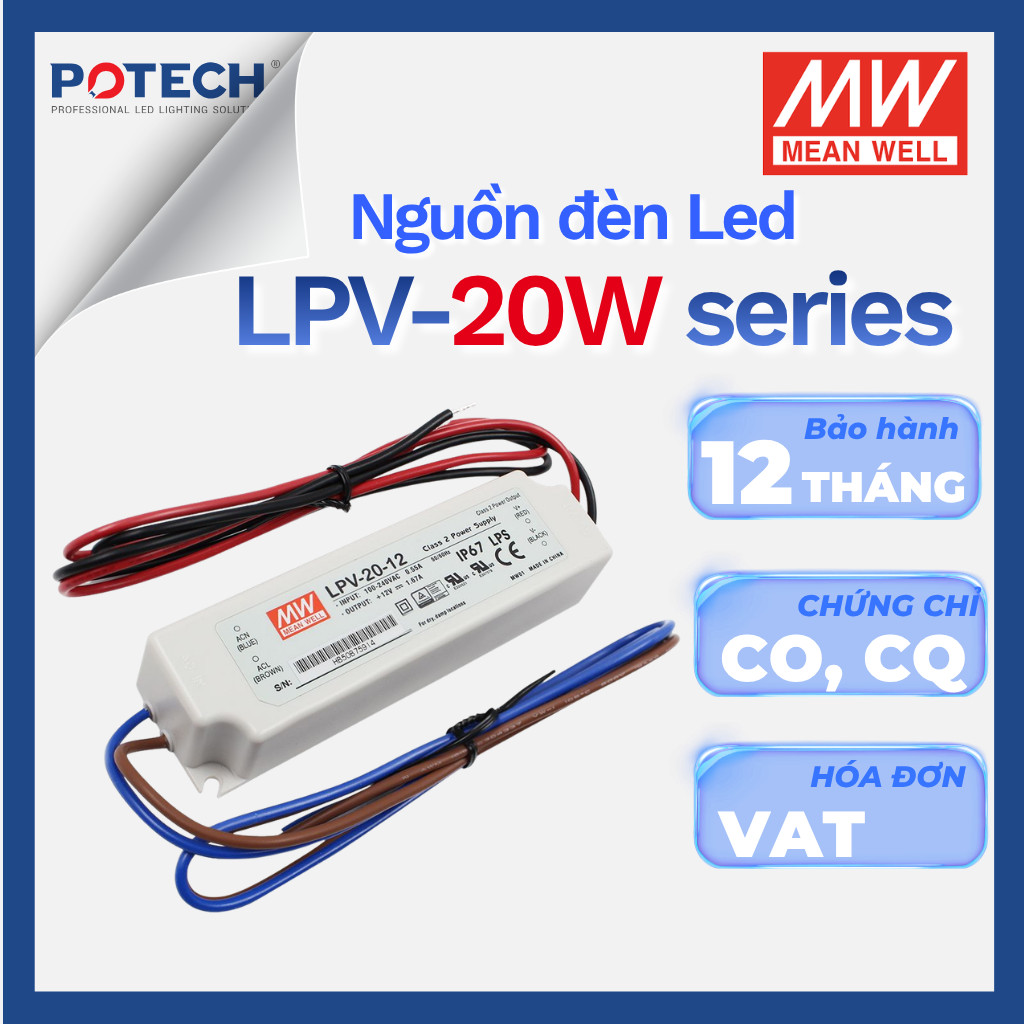 ของแท้ Mean Well LPV-20W LED SOURCE - กันน้ํา IP67, DURABLE OUTDOOR